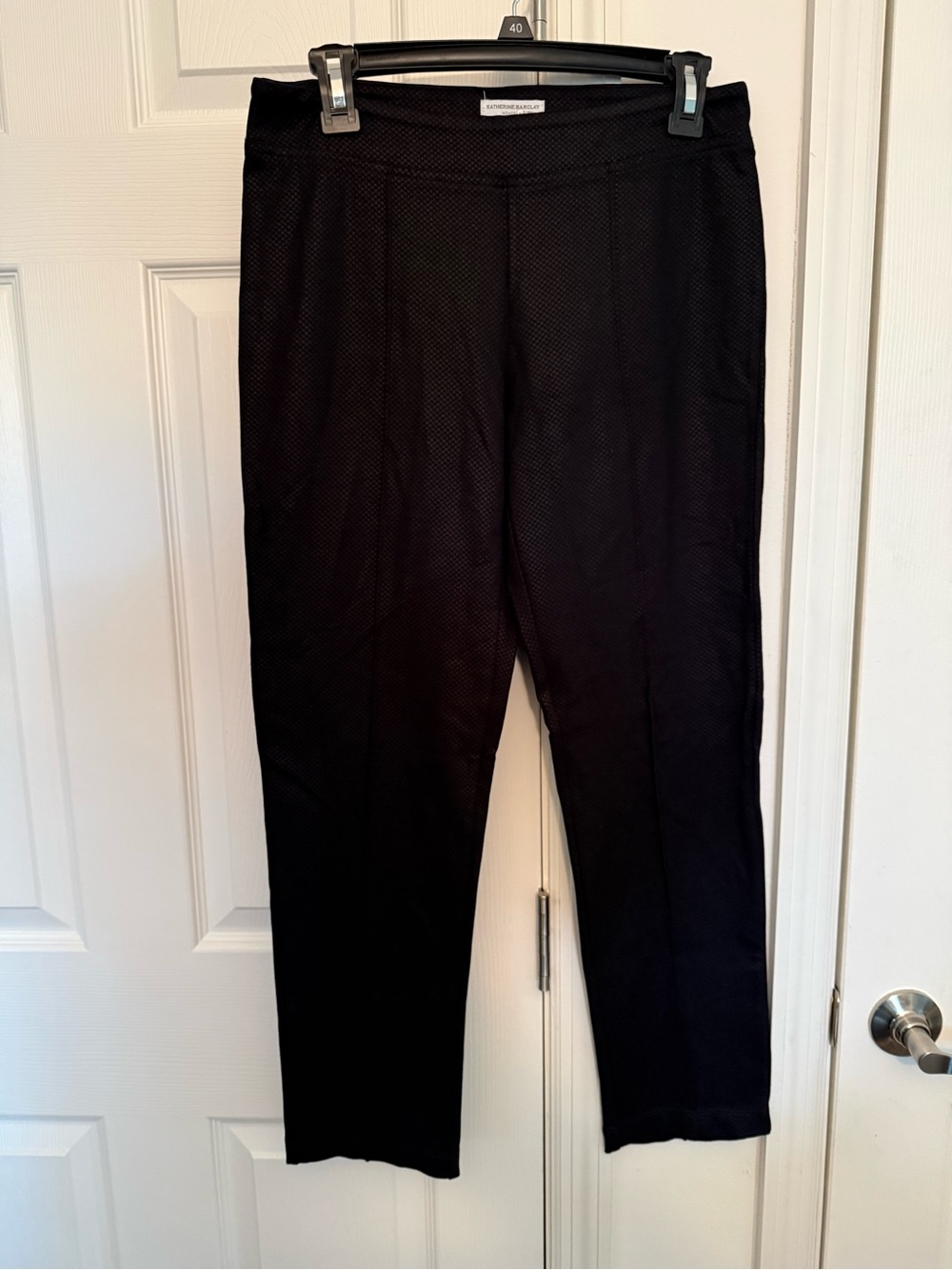 Katherine Barclay Black Straight-Leg Pull-On Pants with Subtle Texture